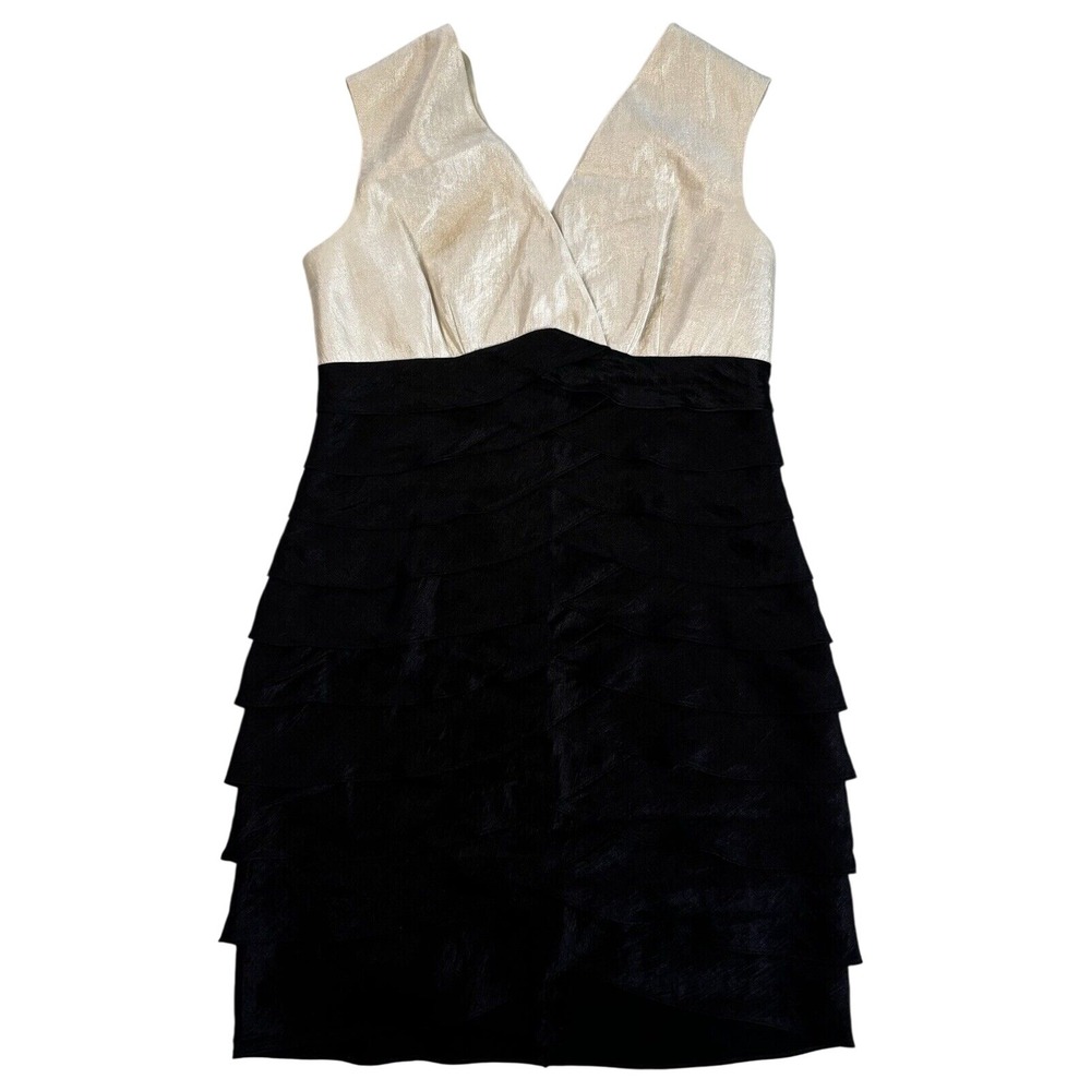 Willow Glenn New York Women's Dress Black Cream V Neck Back Knee Length Size 14P